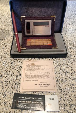 Vintage Canetti Executive Organizer Solar Calculator And Pen Set 0114 Rare Set