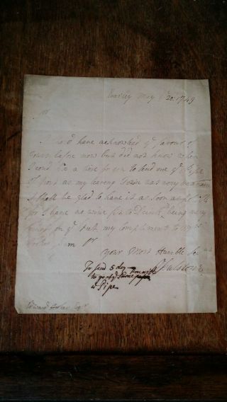 1749 Letter Lord Ofsulstone - Edward Hooker Re Borrowing A Pipe Of Port