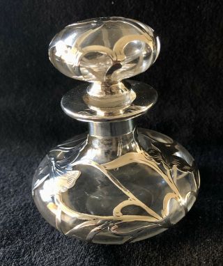 Antique Alvin.  999/1000 Fine Sterling Silver Overlay Perfume Bottle Iris Pattern