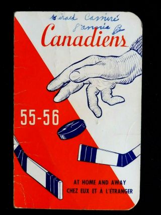 Rare 1955 - 56 Montreal Canadiens Pocket Schedule Stanley Cup Year J.  B.  Rolland