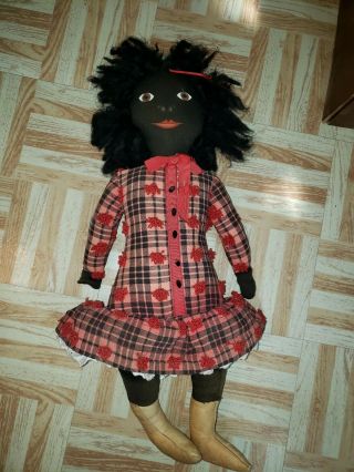 Vintage 21” Cloth Rag African American Doll Painted Face