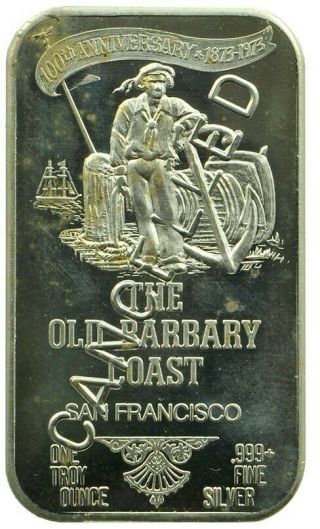 1oz.  999 Silver Bar " The Old Barbary Coast " Cancelled With Ussc Reverse Rare