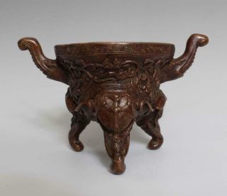 Perfect Antique Chinese Bronze Incense Burner Carved Elephant Wu Bangzuo Marked