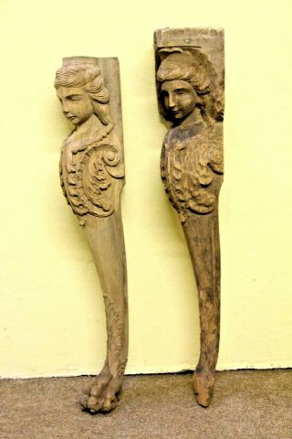 Two Hand Carved Female Wooden Gothic Fancy Leg Carvings