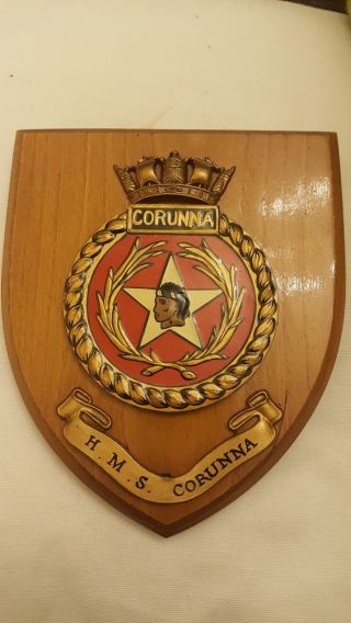Vintage Hms Corunna Royal Navy Ship Plaque Wall Shield Hand Painted