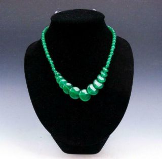 43.  2cm Atemberaubend Jade Handarbeit Flach Rund Perlen Damen Halskette /ta01