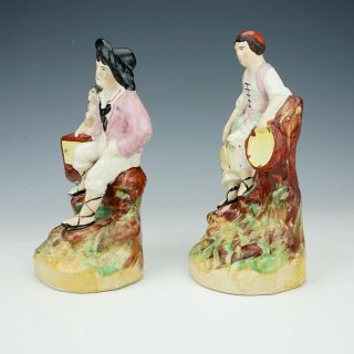 Antique Staffordshire Pottery - Organ Grinder Monkey & Lady Figures 2