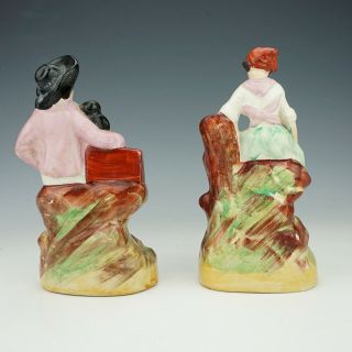 Antique Staffordshire Pottery - Organ Grinder Monkey & Lady Figures 3