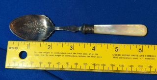 Antique Hallmarked Sterling Silver Mother Of Pearl Spoon Engraved Vtg England