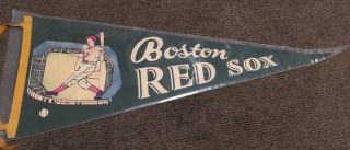 Vintage 1940s - 50s Boston Red Sox Pennant Full - Size Rare Green Color Fenway Park