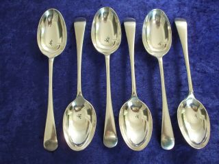 Six Antique Old English Pattern Silver Plated Dessert Spoons By John Sanderson
