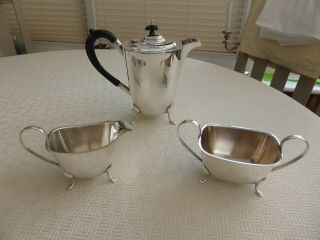 Art Deco Silver Plated Footed Tea Pot,  Cream Jug & Sugar Bowl 1440408/414
