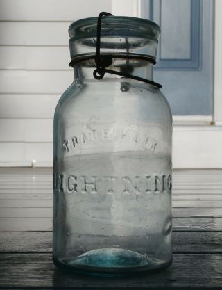 Antique Putnam 894 Lightning Quart Size Fruit Jar With Glass Lid & Ground Top