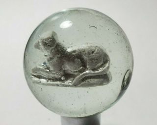 Antique Vintage 1.  56 " Sulphide Marble With A Dog Lying Down