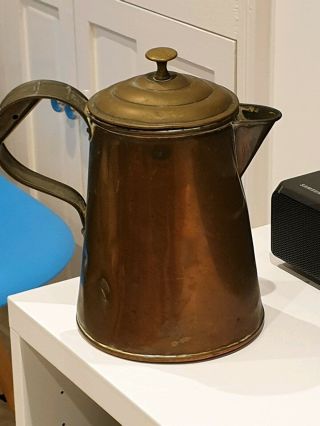 Large Antique / Vintage Copper Hot Water / Coffee Pot /teapot / Jug.  Tin Lined