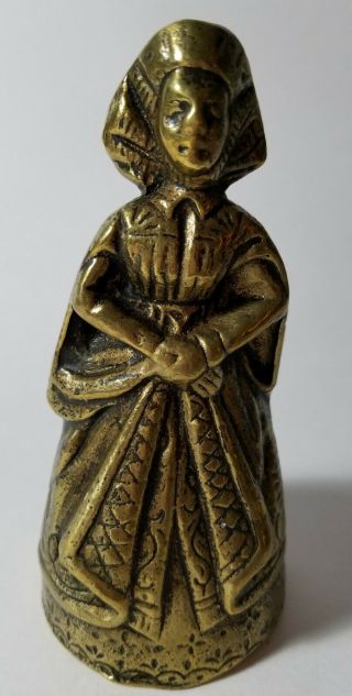 Antique Brass Bronze Metal Figural Lady Bell