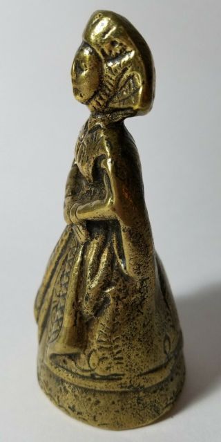 Antique Brass Bronze Metal Figural Lady Bell 2
