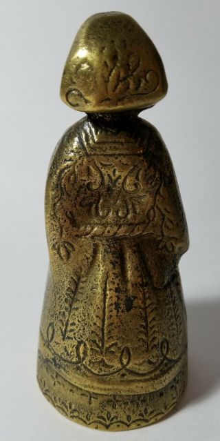 Antique Brass Bronze Metal Figural Lady Bell 3