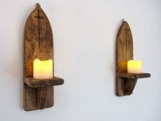 29cm Reclaimed Pallet Wood Gothic Arch Wall Sconce Led Candle Holder