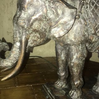 RARE Maitland Smith Bronze ELEPHANT Table Lamp Faux LEATHER shade, 2