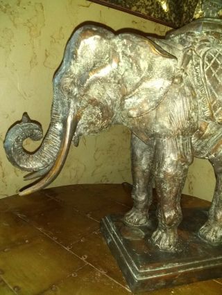 RARE Maitland Smith Bronze ELEPHANT Table Lamp Faux LEATHER shade, 3