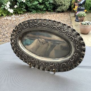 Victorian Silver Calling Card Tray - Plate Pie Crust Edge Embossed Floral Design