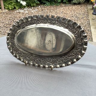 Victorian Silver Calling Card Tray - Plate Pie Crust Edge Embossed Floral Design 3