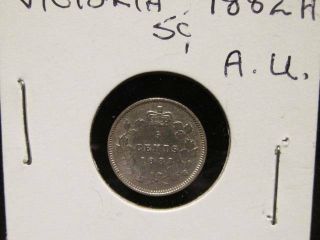 Canada Rare 1882h Queen Victoria 5 Cent Silver Coin In Au,