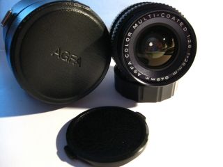 Rare Agfa Color Mc 28mm F/2.  8 Lens Pentax Pk Mount Lens Box Caps