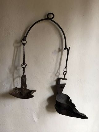 Early Antique Betty Lamp Iron Hanging Hook Rare 2 Arm Aafa Lighting Hanger