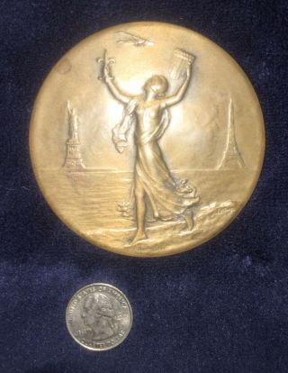 Rare 1927 Charles Lindbergh Bronze Commemorative Medallion York To Paris