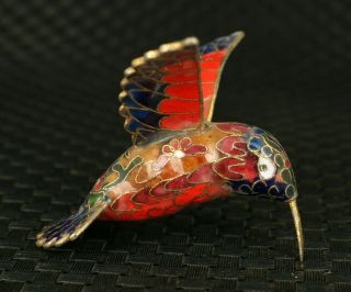 Chinese Rare Old Cloisonne Hand Carved Hummingbird Statue Netsuke Pendant Gift