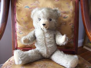 Vintage Mohair,  Jointed Gray Teddy Bear With Buff Colored Paws