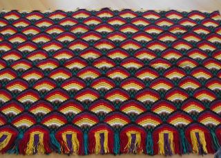 Antique Vintage Hand - Embroidered Tapestry Colorful With Fringes
