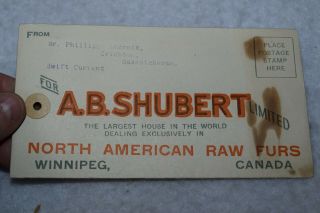 Antique A B Shubert Trapping Fur Tag Winnipeg