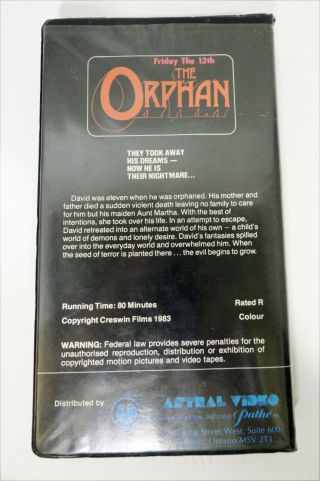 Friday The 13TH: The Orphan Uber Rare 1979 Astral Video Canadian VHS Clamshell 2