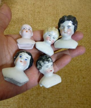 5 Small Antique Bisque & China Doll Heads,  Small Old Doll Heads,  Vintage Dolls