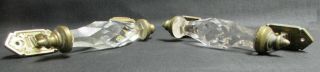 Set Of 2 Large Cut Glass Door Pulls With Cast Brass Holders 7 1/2 "