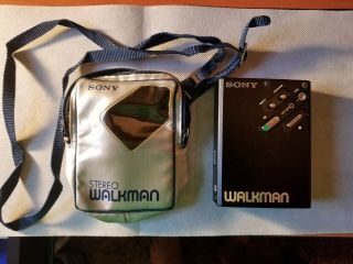 Rare Vintage Black Sony Wm - 5 Walkman With Case & Strap Check This Out