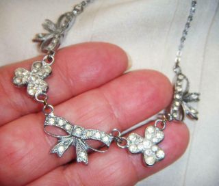 Antique Art Deco Old Diamond Set Paste Bows,  Shamrock Vintage Bridal Necklace