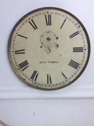 Antique Seth Thomas Weight Driven Wall Clock Dial With Bezel.