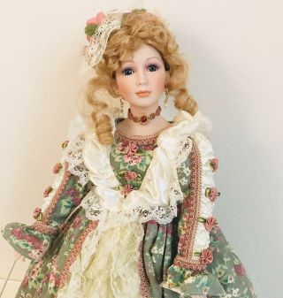 21” Realistic Porcelain Victorian Lady Doll Blonde/blue W/parasol