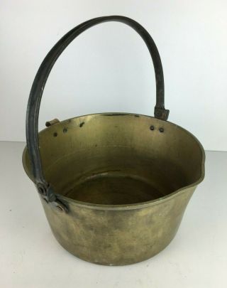 Large Vintage Brass Jam Pan With Metal Handle Patina Planter Decor