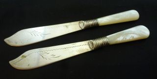 Victorian Fruit Knives Mother - Of - Pearl Handles,  Pair