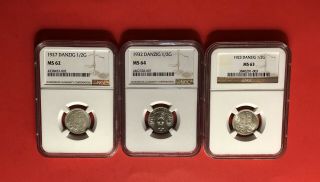 Danzig - 1923,  1927&1932 - Unc 1/2 Gulden,  Graded By Ngc Ms 62 - 63 - 64.  Rare
