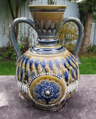 Antique 19thc Doulton Lambeth Stoneware Vase - Circa 1880 - Signed Alice Hall