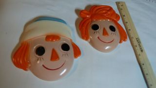 Vintage Raggedy Ann And Andy Wall Plaques Painted Faces