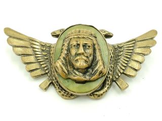 Victorian Era Antique Egyptian Double / Two Headed Eagle Brass Pin / Brooch