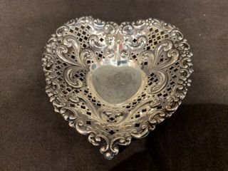 Lovely Gorham Sterling Silver Pierced Heart Shape Footed Candy Dish 5” 74 Grams