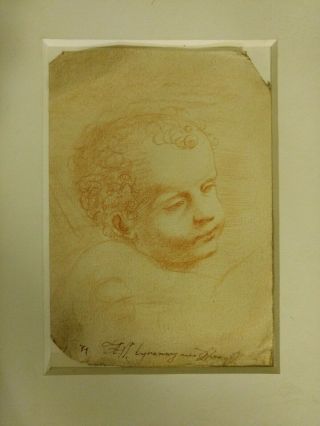 Rare Old Italian Master Drawing Red Chalk On Laid Paper Handmade